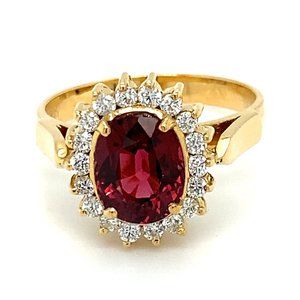 Certified Red Spinel 2.60ct Diamonds 18K Gold Ring